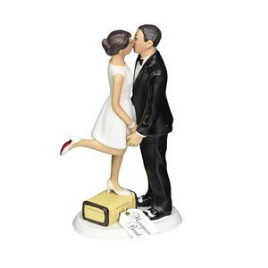 WEDDINGSTAR Kiss and We're Off Porcelain Figurine Cake Topper-Medium Skin Tone.